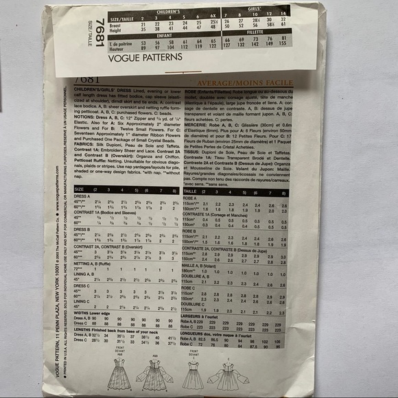 New Vogue Girls Dress Pattern Size 6, 7, 8 - Picture 2 of 4